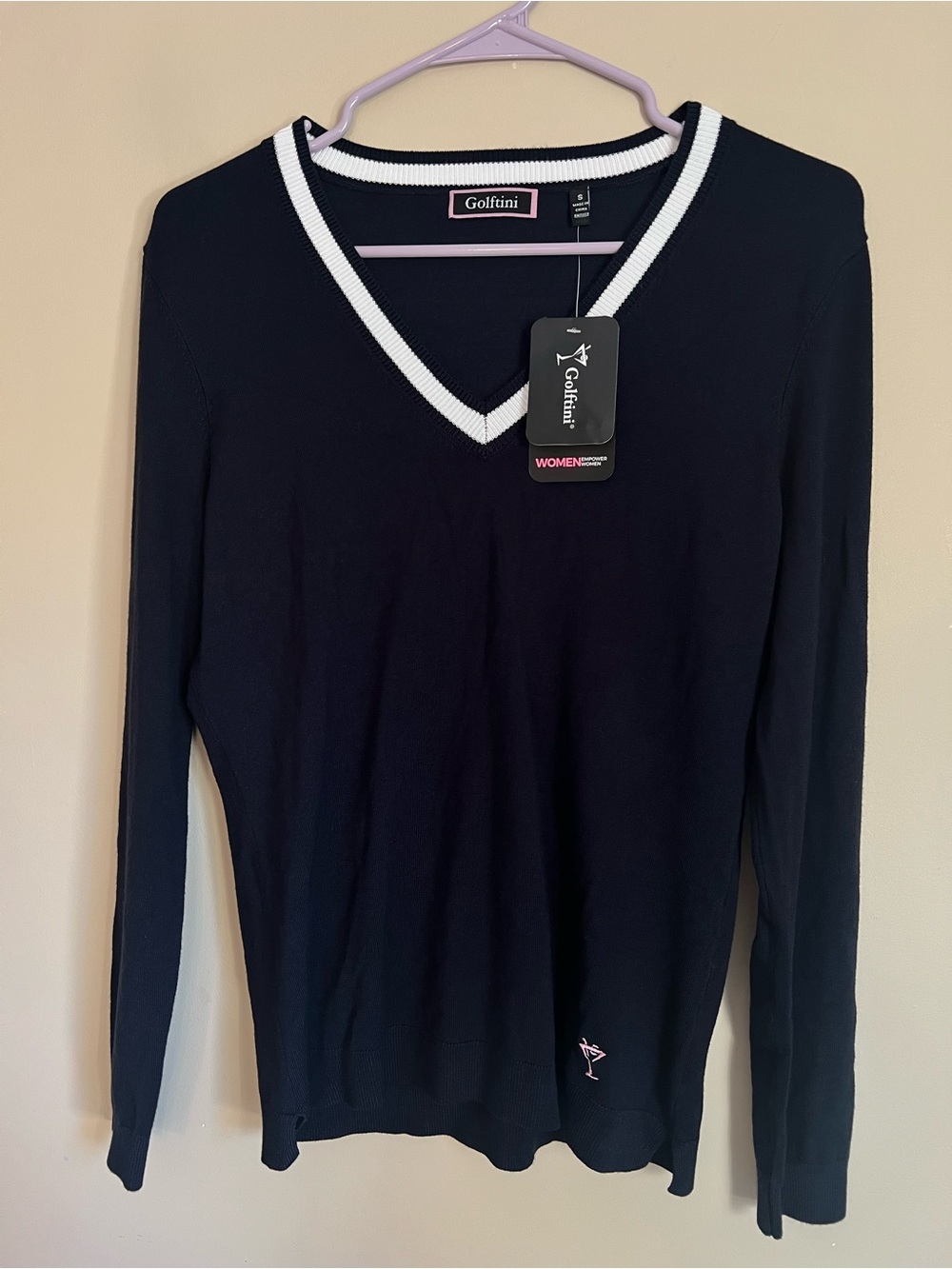 NWT Golftini Women's Stretch V-Neck Golf Sweater Navy Blue Small